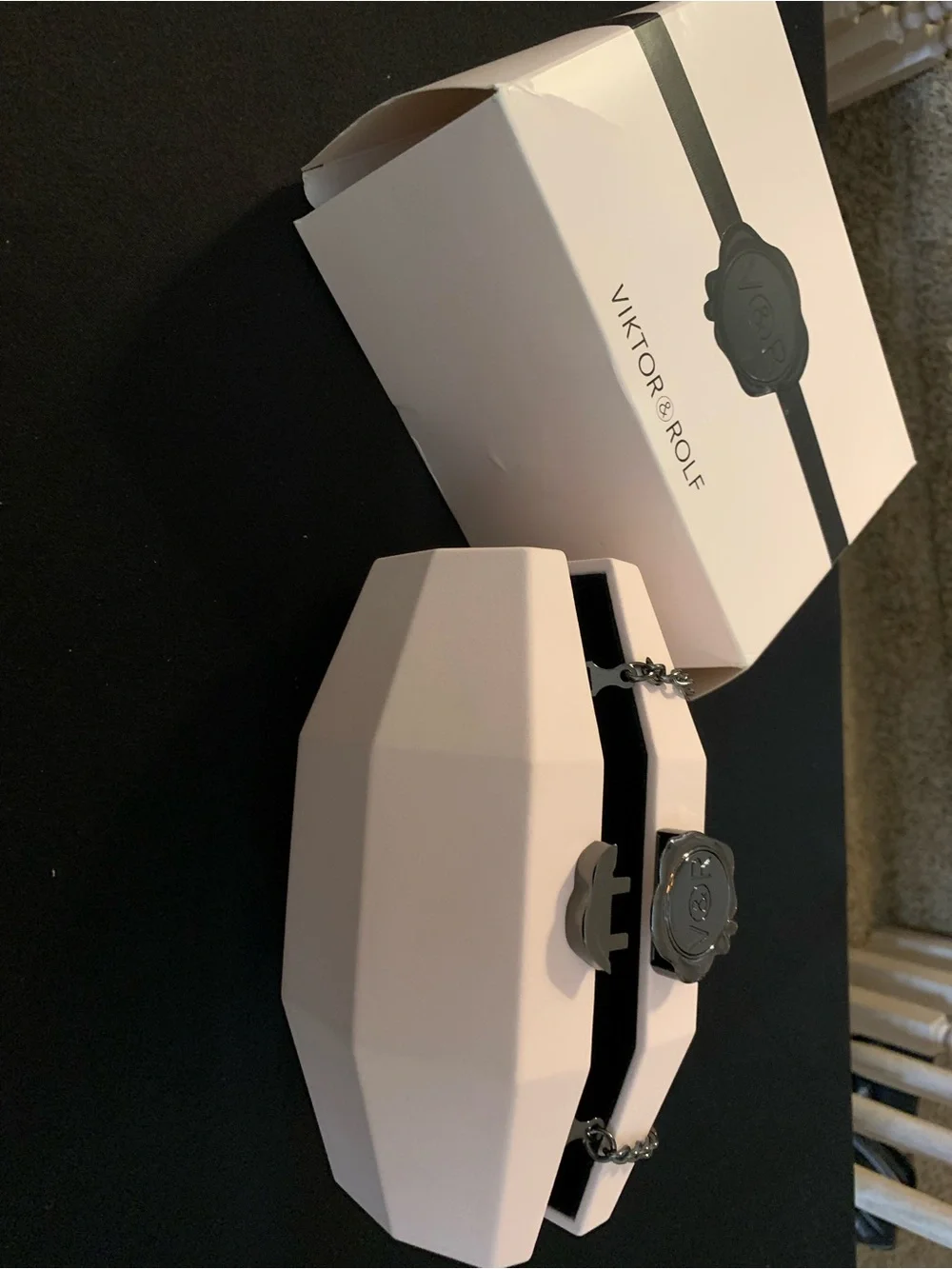Viktor & Rolf Pale Pink Hard-Case Clutch with Black Chain